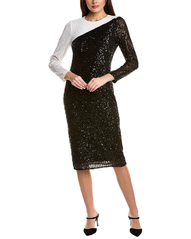 Anne Klein Colorblock Sequin Midi Dress Comfortable Short Sleeve Midi Dress