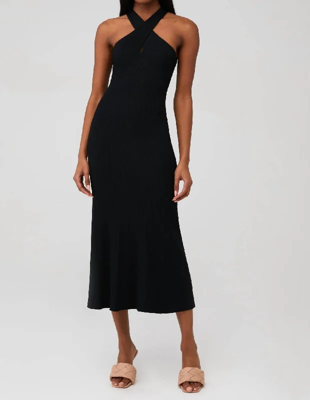 Dre Criss Cross Midi Dress In Black Stylish Halter Neck Midi Dress