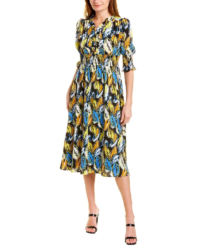 Gracia Colorful Leaves Print Midi Dress Trendy Floral Wrap Midi Dress