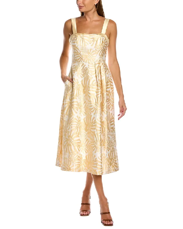 Kay Unger Jacquard Foldover Sweetheart Midi Dress Stylish Tiered Midi Dress