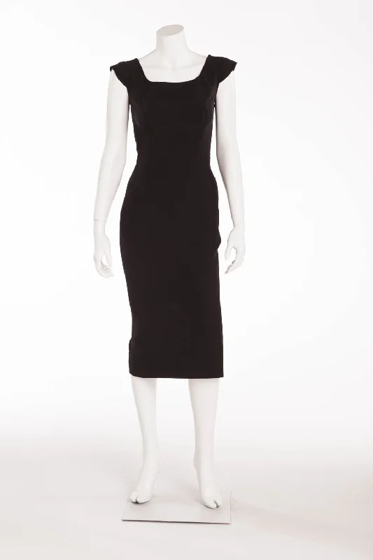 Victoria Beckham - Sleeveless Black Midi Dress - UK 10 Trendy Ruched Side Midi Dress