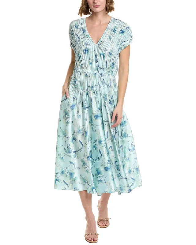 Vince Floral Crushed V-Neck Midi Dress Trendy Shift Midi Dress