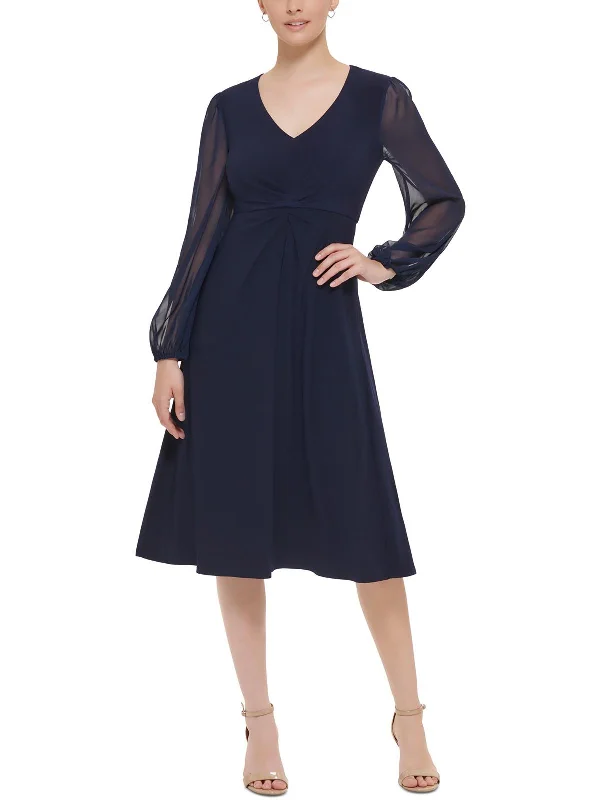 Womens Chiffon Ruched Midi Dress Cozy Ribbed Knit Midi Dress