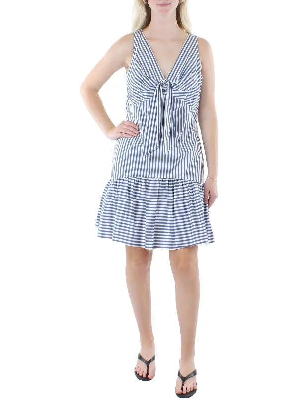 Womens Striped Tie Front Midi Dress Comfortable Draped Midi Dress