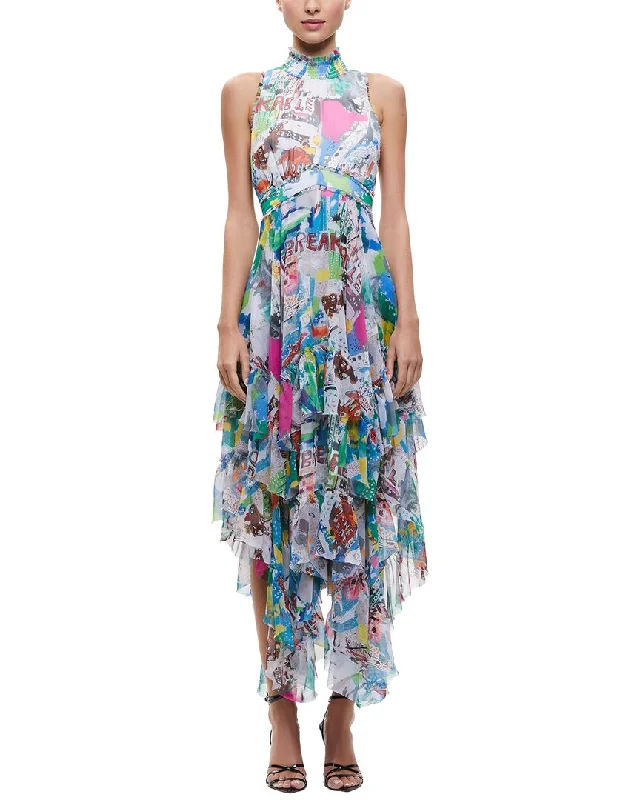 alice + olivia Evelyn Mock Maxi Dress Trendy Short Sleeve Maxi Dress