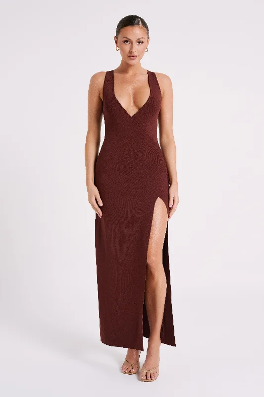 Araminta Knit Maxi Dress - Dark Chocolate Classic Solid Maxi Dress