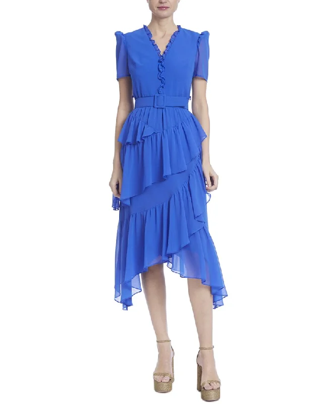 Badgley Mischka Ruffle Flounce Midi Dress Stylish Midi Dress with Cuffs