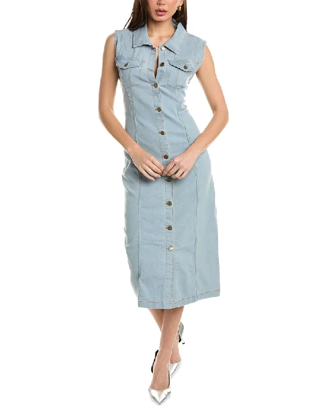 Bebe Denim Midi Dress Stylish Button-Down Midi Dress