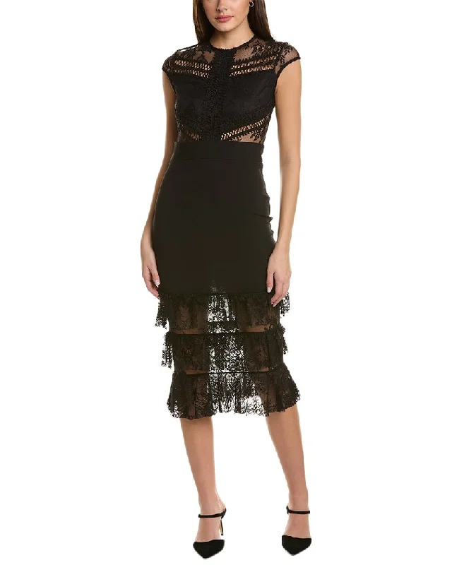 Bebe Tiered Lace Midi Dress Trendy Ruched Side Midi Dress