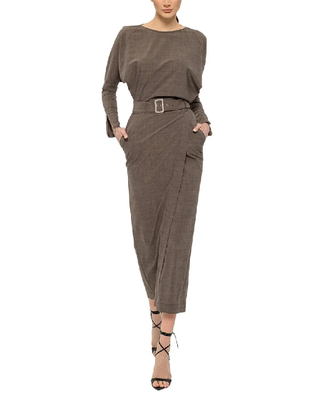 BGL Wool-Blend Midi Dress Comfortable Ruched Midi Dress