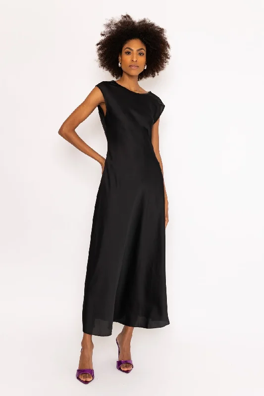 Black Vanessa Midi Dress Fashionable A-Line Midi Dress