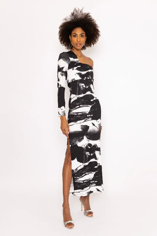 Black & White Print Savannah Midi Dress Comfortable Wrap Midi Dress