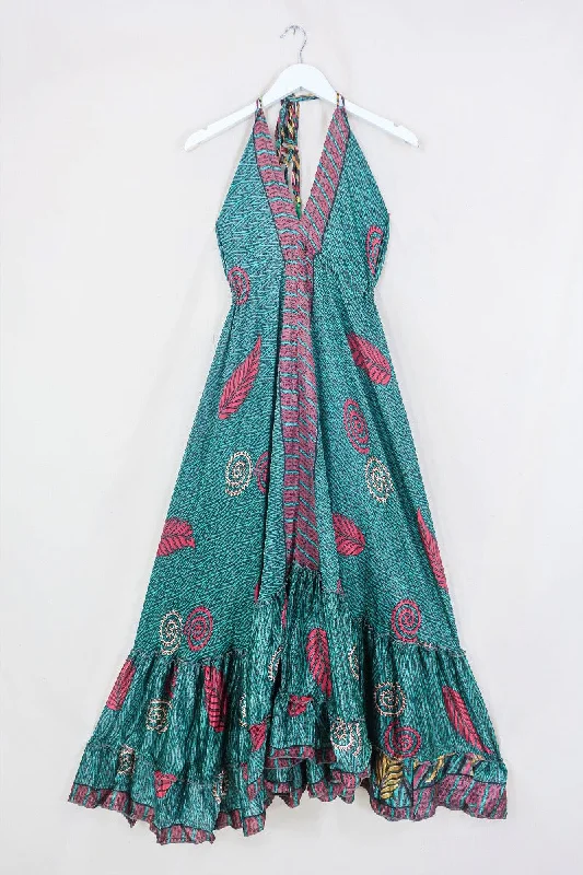 Blossom Halter-Neck Maxi Dress - Ruby & Basil Swirl - Free Size L Fashionable Sleeveless Maxi Dress