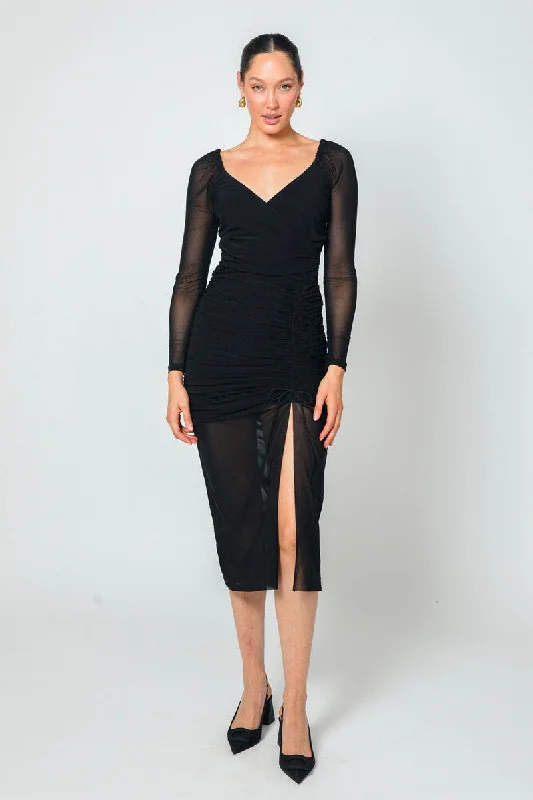 Cleobella Chantal Mesh Midi Dress in Black Elegant Velvet Midi Dress