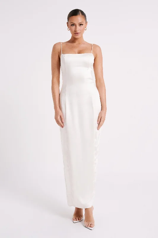 Chrisley Satin Maxi Dress With Split - Ivory Cozy Knit Maxi Dress