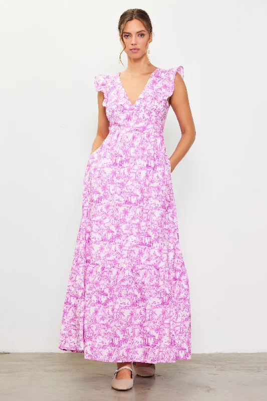 Daphne Floral Print Ruffled Maxi Dress Stylish Long Sleeve Maxi Dress