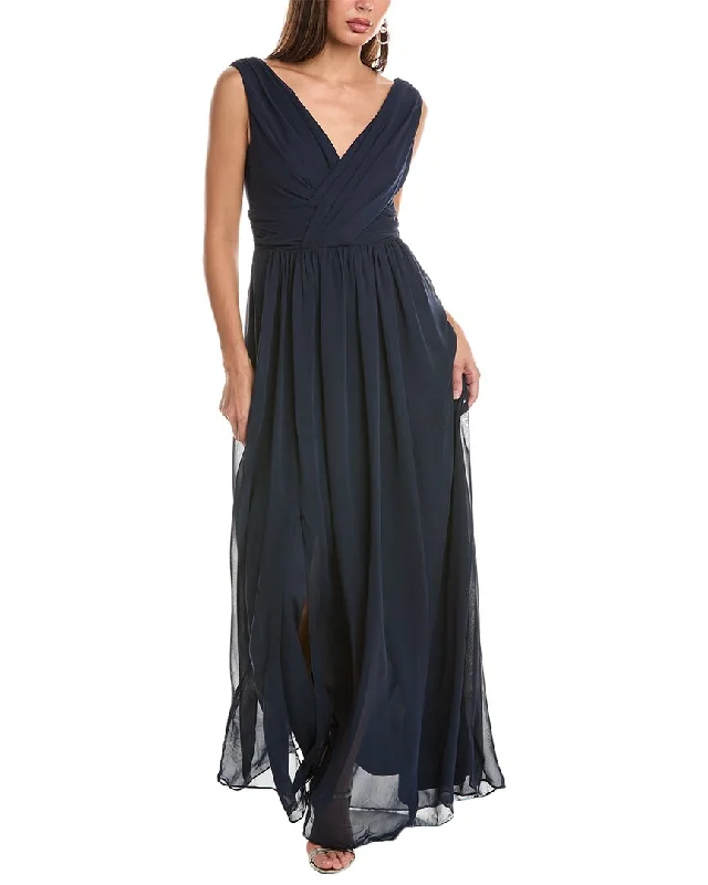 Dessy Collection Draped Chiffon Maxi Dress Comfortable Ruffle Hem Maxi Dress