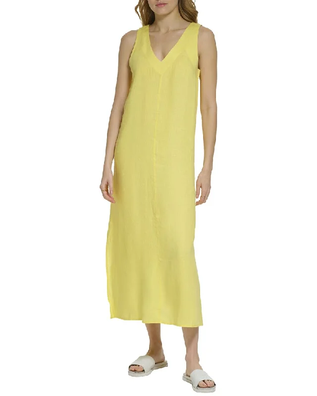 DKNY V-Neck Linen Maxi Dress Stylish Boho Chic Maxi Dress