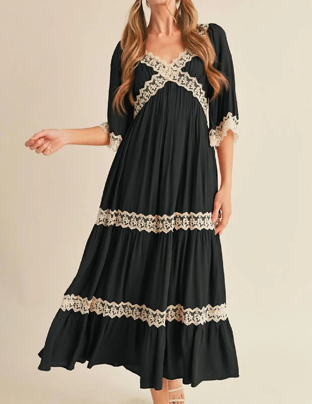 Eden Maxi Dress In Black Elegant Tiered Maxi Dress