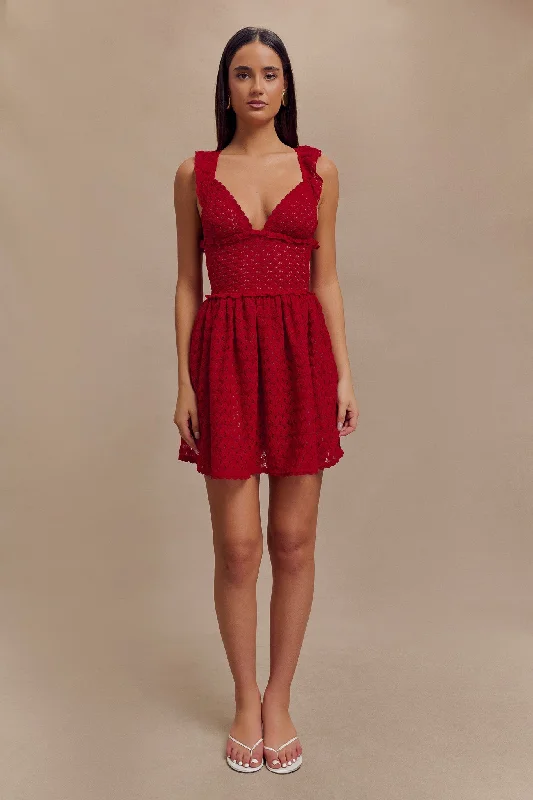 Ezra Lace Mini Dress - Deep Red Trendy Camisole Mini Dress