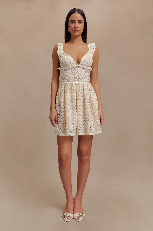 Ezra Lace Mini Dress - Ivory Fashionable Mini Dress with Pockets