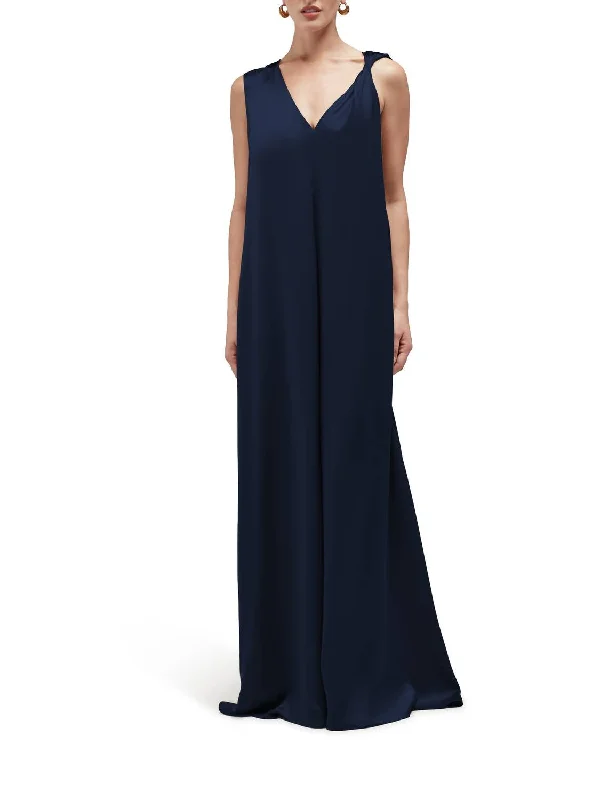 Faith Silk Maxi Dress In Midnight Blue Elegant Maxi Dress with Ruffles