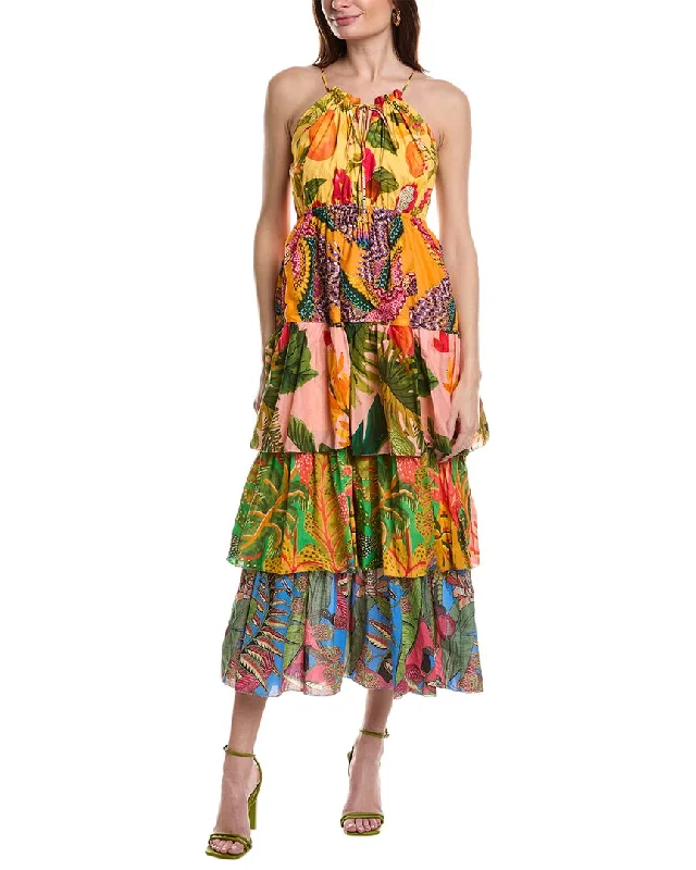 FARM Rio Colorful Mixed Prints Tiered Maxi Dress Elegant Maxi Dress with Slit