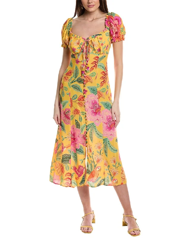 FARM Rio Macaw Bloom Midi Dress Cozy Wide Strap Midi Dress