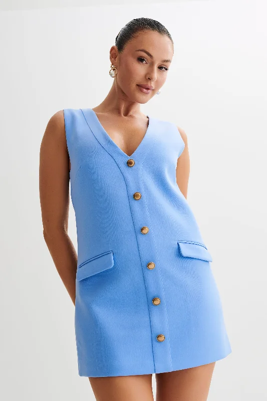 Florentina Sleeveless Suiting Mini Dress - Iris Blue Fashionable A-Line Mini Dress