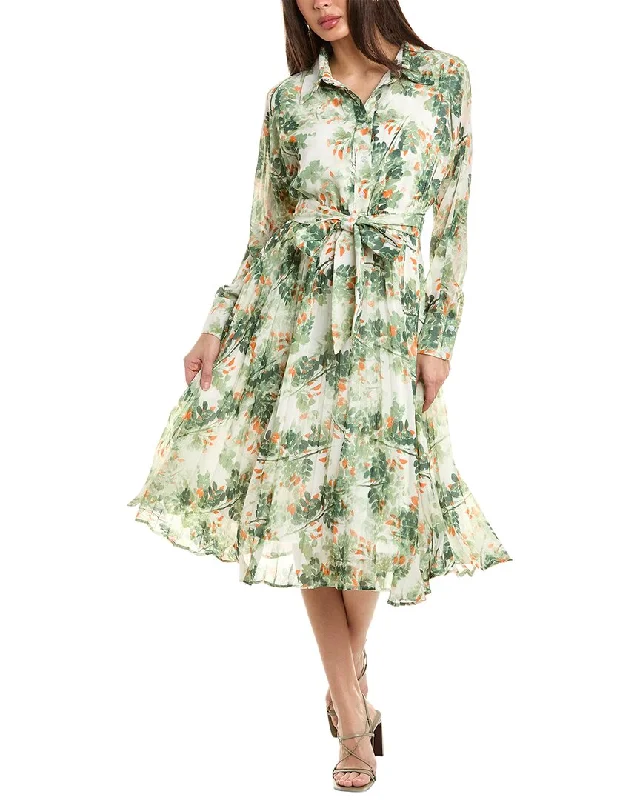 Gracia Floral Print Waist Bow Pleated Midi Dress Fashionable One-Shoulder Midi Dress