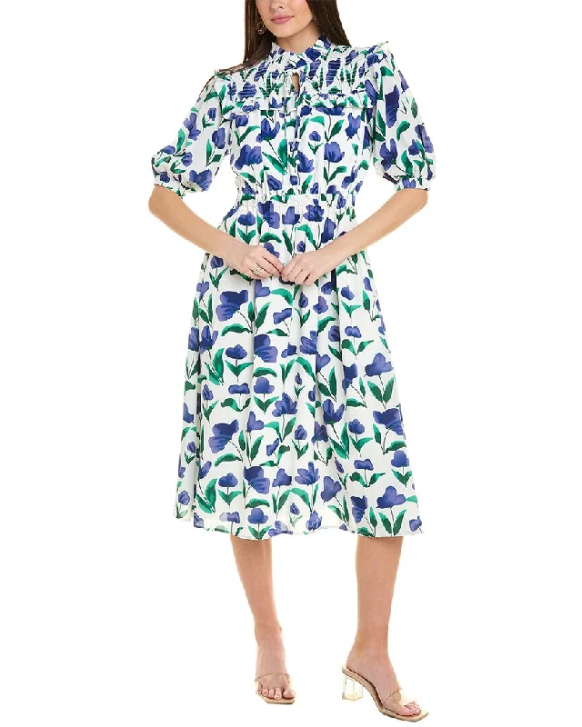 Gracia Flower Print Midi Dress Elegant Velvet Midi Dress