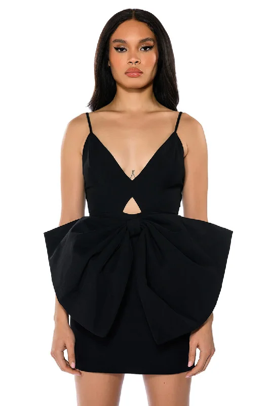 HEART OF GOLD BOW DETAIL SLEEVELESS MINI DRESS Elegant Velvet Mini Dress