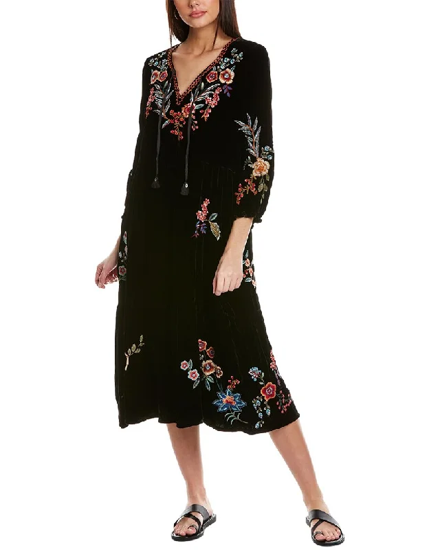 Johnny Was Ardell Velvet Boho Silk-Blend Midi Dress Fashionable Shift Midi Dress