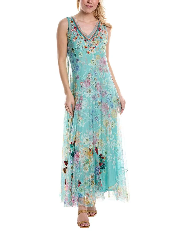 Johnny Was Forever Flower Mesh Maxi Dress Comfortable Ruffle Maxi Dress