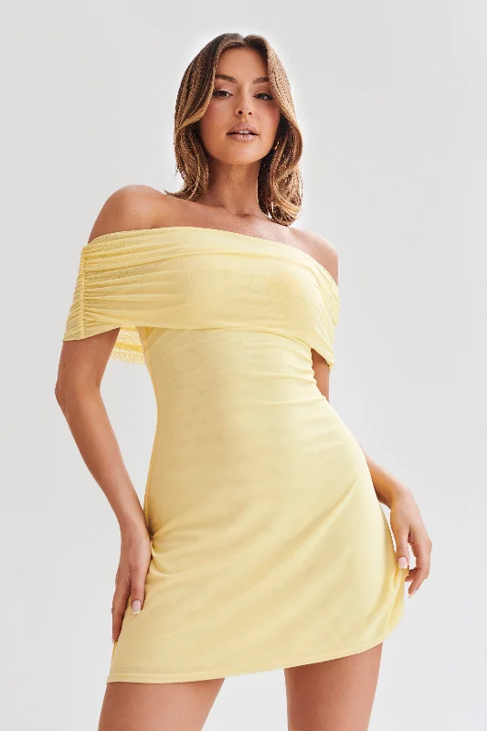 Josie Off Shoulder Mesh Mini Dress - Lemon Classic White Mini Dress