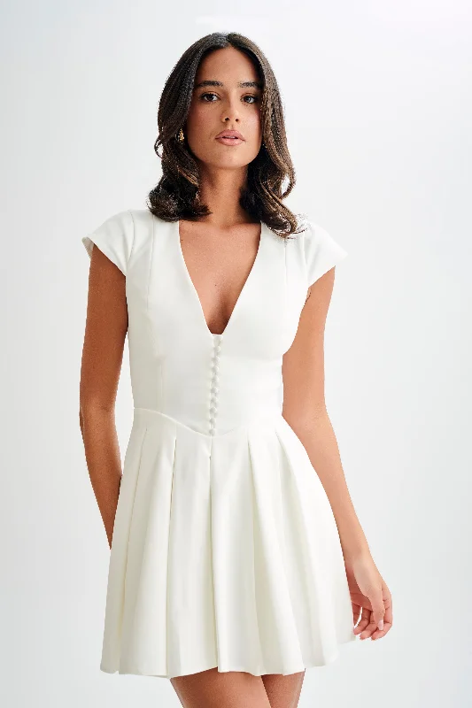 Keely Cotton Cap Sleeve Mini Dress - White Trendy Wraparound Mini Dress