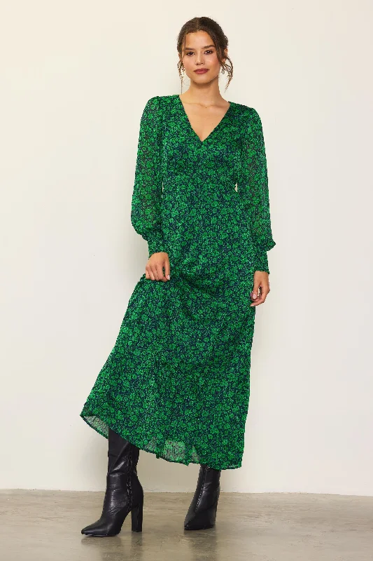 Lily Print Longsleeve Maxi Dress Trendy Maxi Dress with Straps