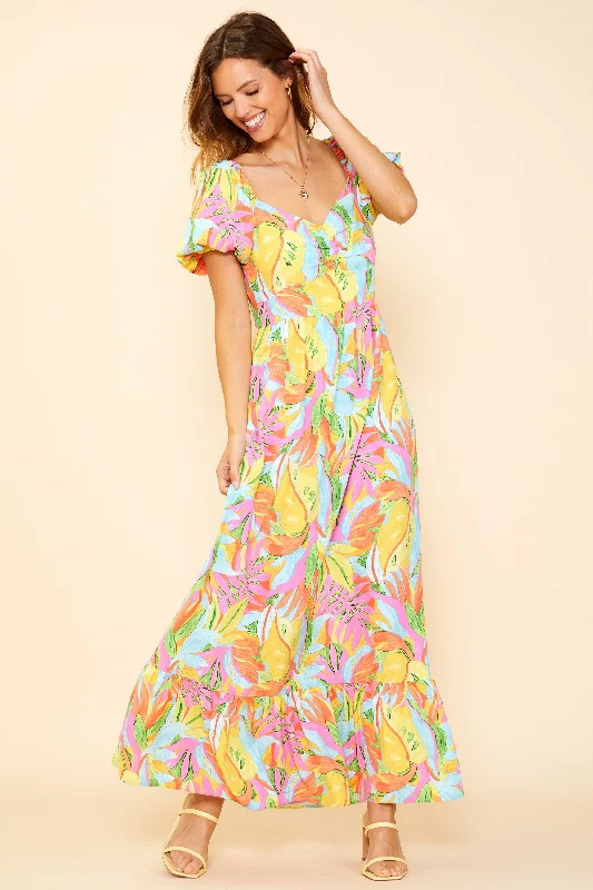 Lily Print Smocked Back Maxi Dress Comfortable Maxi Dress with Slits