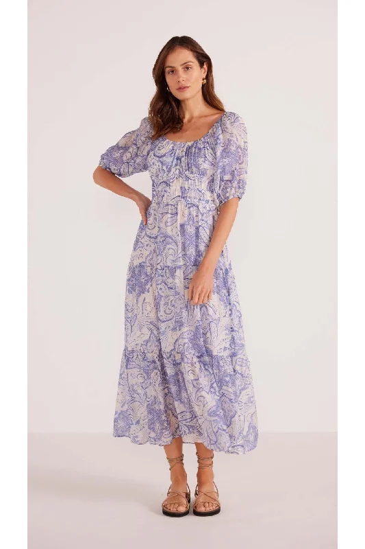 Lola Tiered Midi Dress | Blue Paisley Fashionable Plaid Midi Dress