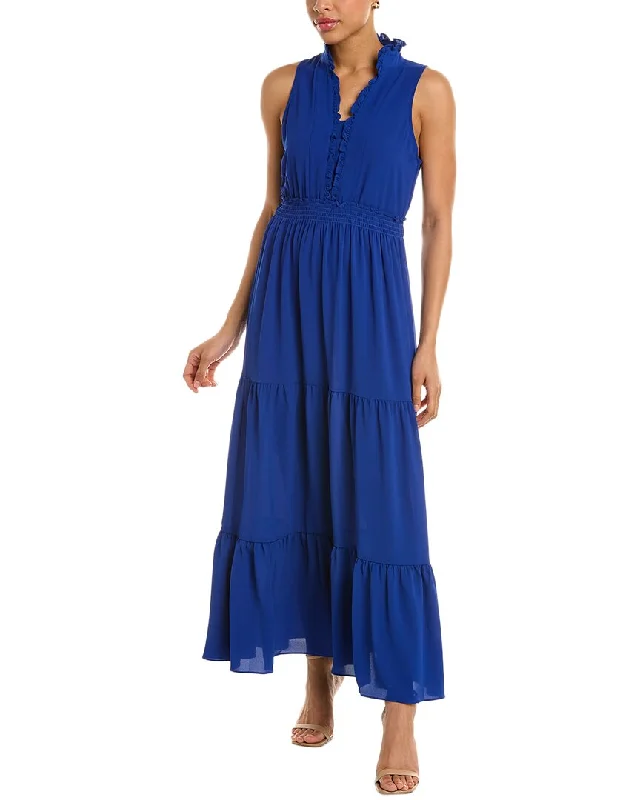 London Times Ruffle Midi Dress Elegant Velvet Midi Dress