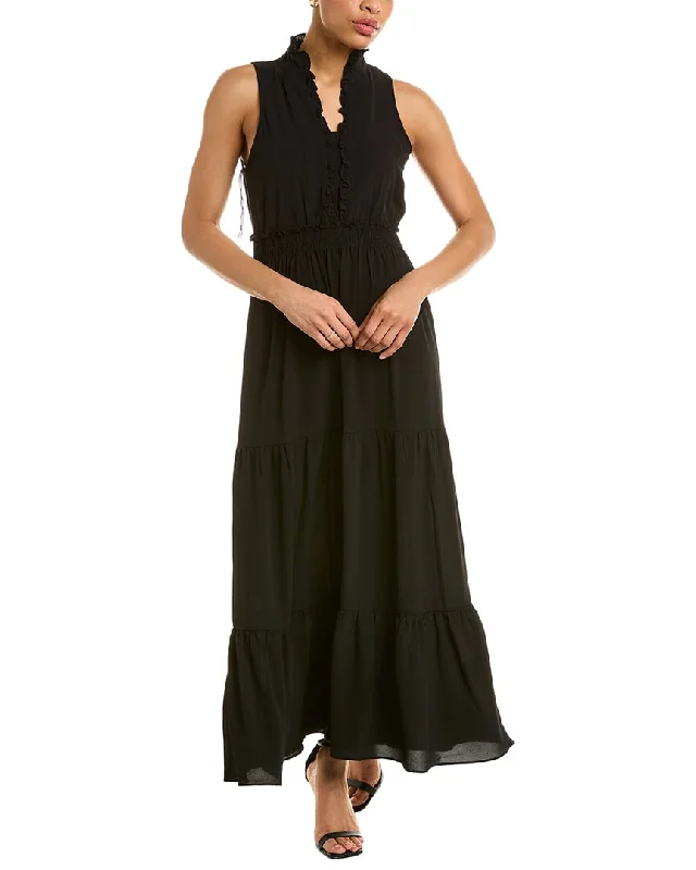 London Times Ruffle Midi Dress Chic Bohemian Midi Dress