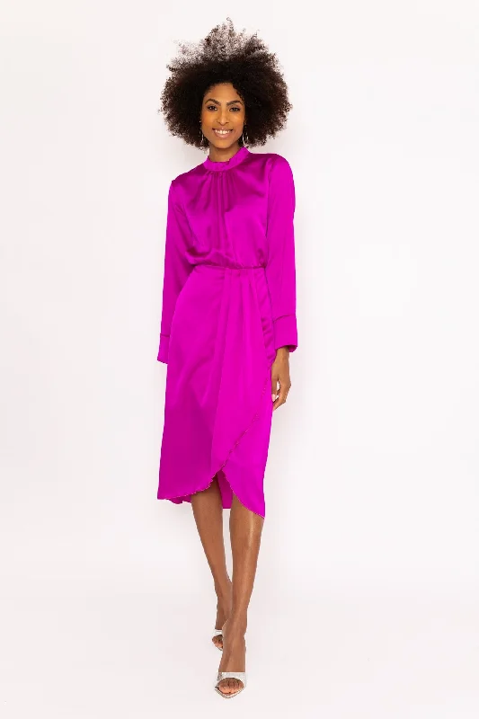 Long Sleeve Pink Naomi Midi Dress Comfortable Draped Midi Dress