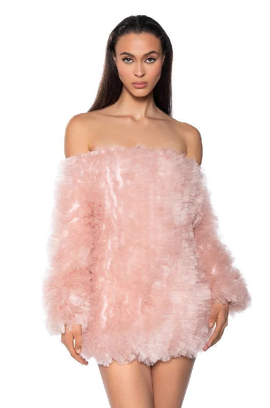 LOOFAH OFF THE SHOULDER MINI DRESS Trendy Tulle Mini Dress