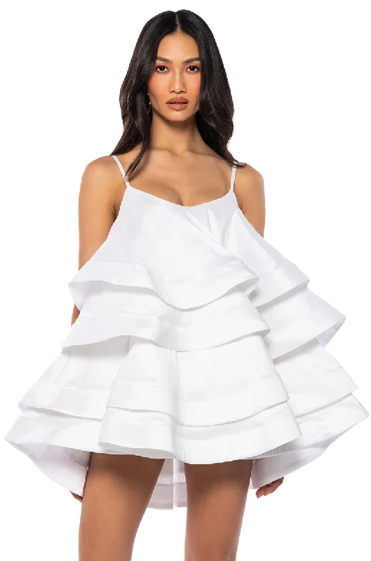 LOOKING FOR LUST RUFFLE MINI DRESS IN WHITE Casual V-Neck Mini Dress