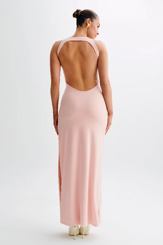 Louise Slinky Backless Maxi Dress - Pale Pink Comfortable Pleated Maxi Dress