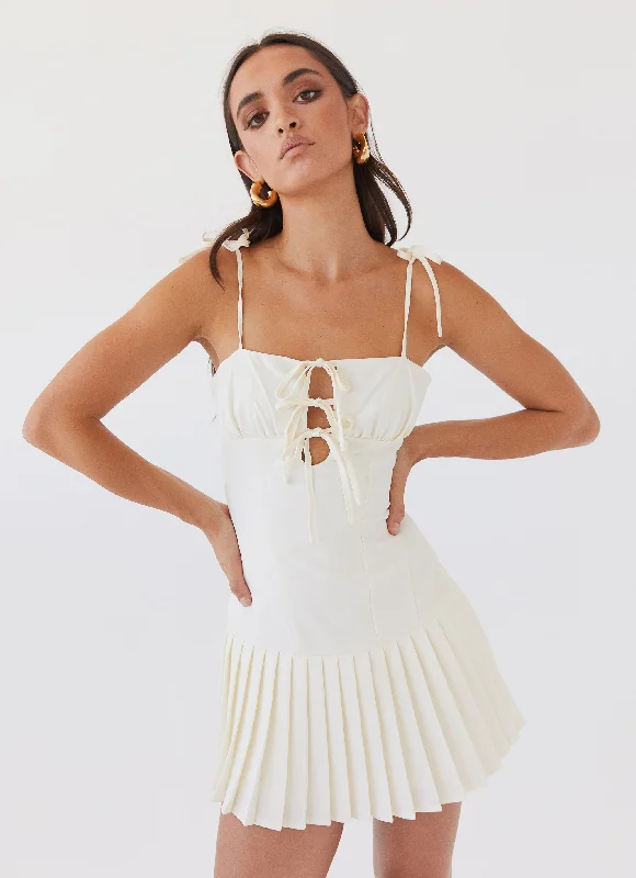 Love Seeker Corset Mini Dress - Ivory Cozy Ribbed Mini Dress