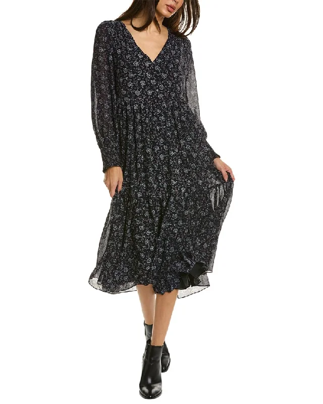 Madewell V-Neck Tiered Midi Dress Elegant Floral Skirt Midi Dress