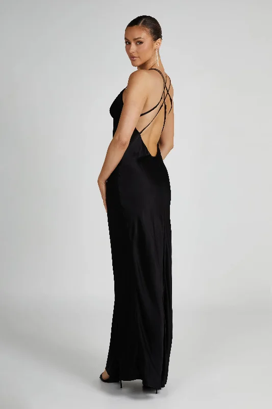 Makari Satin Maxi Dress - Black Comfortable Cotton Maxi Dress