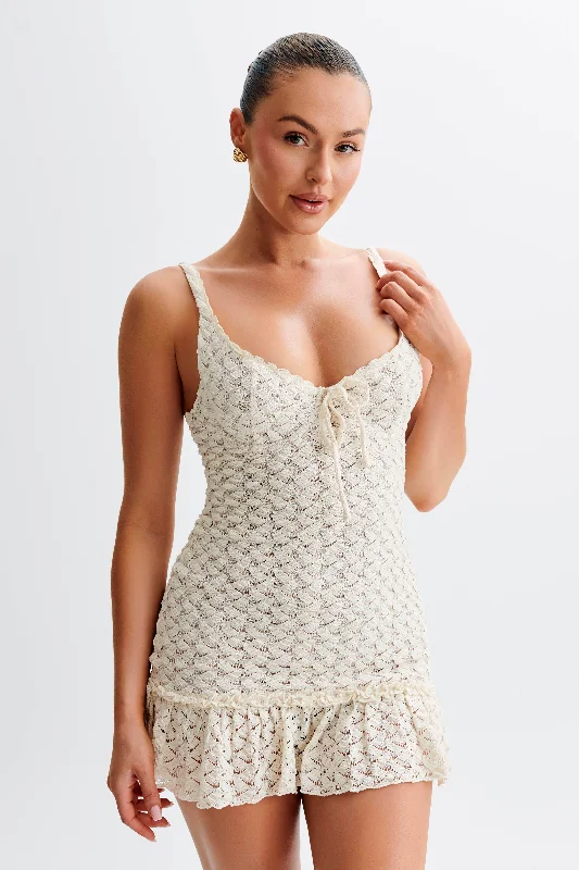 Marietta Cupped Lace Mini Dress - Ivory Classic White Mini Dress