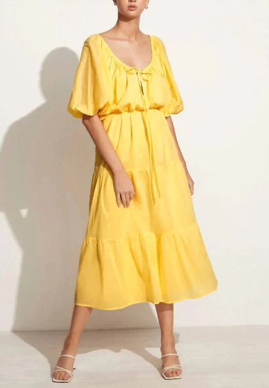 Marloe Maxi Dress In Plain Lemon Trendy Ruffled Maxi Dress